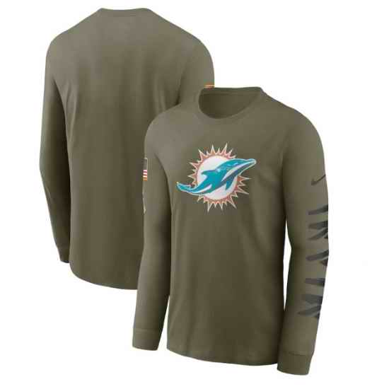 Men Miami Dolphins Olive 2022 Salute To Service Long Sleeve T Shirt